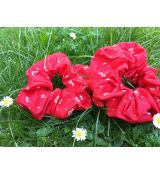 Scrunchies gumička kvietky na červenej, maxi