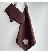 Ľanový set- utierka a chňapka so strapatým srdiečkom