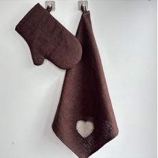 Ľanový set- utierka a chňapka so strapatým srdiečkom