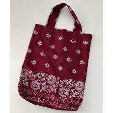Nákupná taška s vreckom- ružičky na bordovej